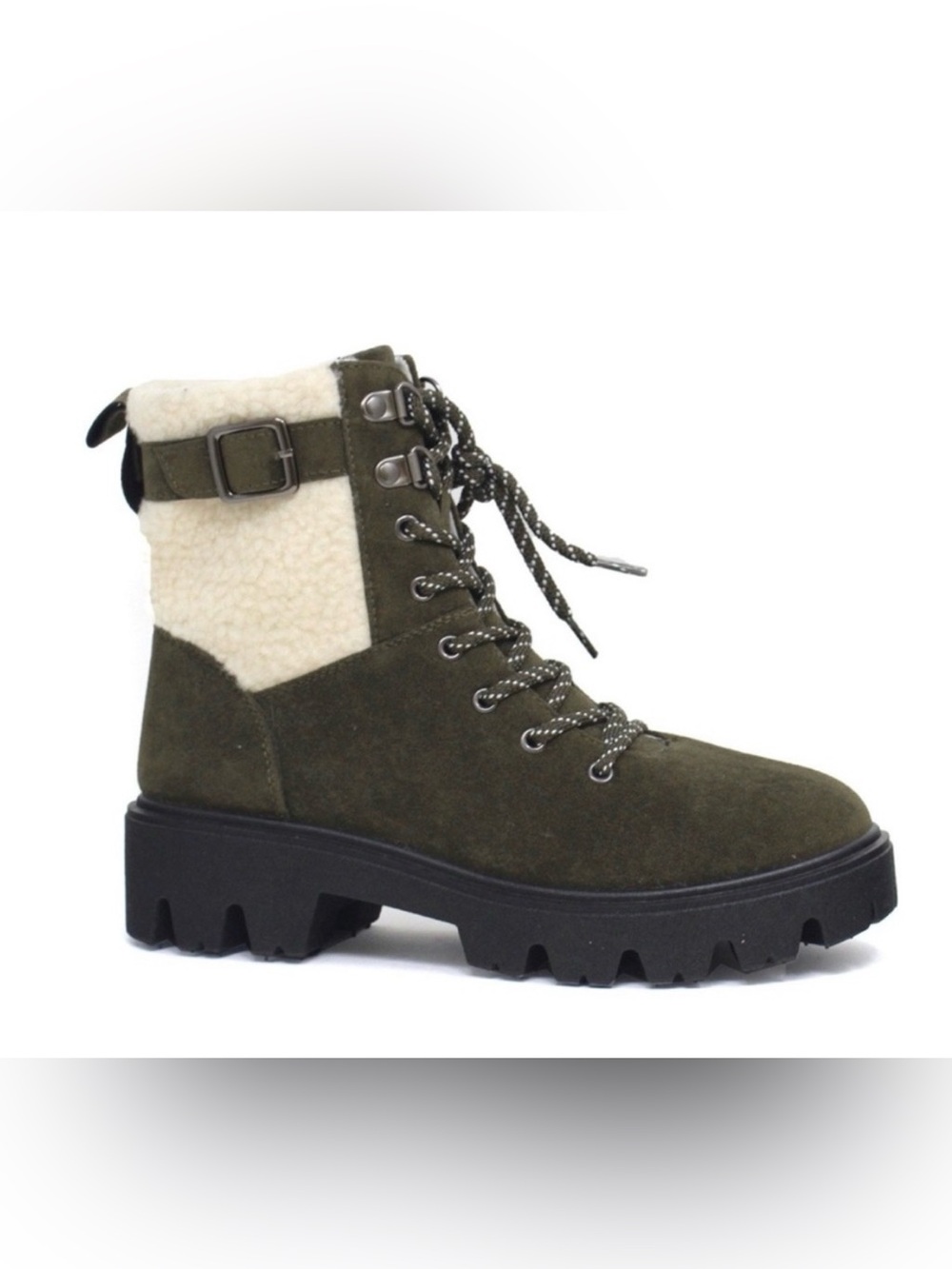 Women's Olive Green Lace-Up Lug Sole Boots